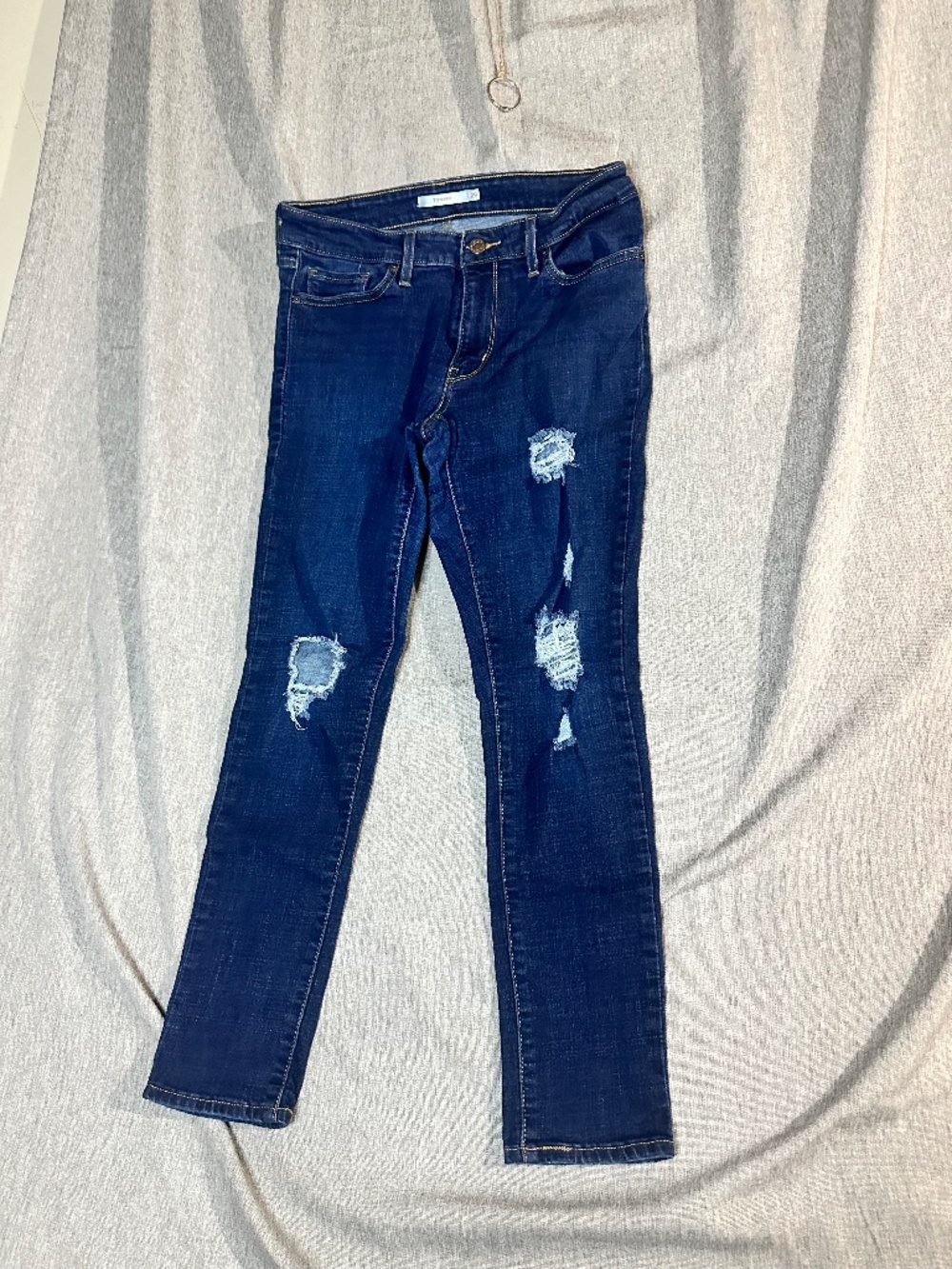 Levi's 711 Distressed Skinny Jeans Blue Mid Rise Size 29